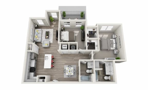 Floor Plan  2 bedroom 2 bathroom apartment floor plan Osbourne 1221 sq ft at Proximity Apartments, Charleston, 29414