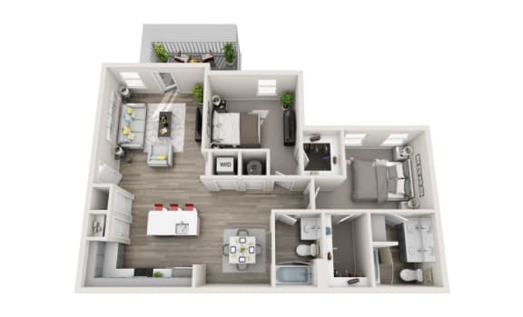2 bedroom 2 bathroom apartment floor plan called The Redding 1,150 Sq.Ft. at Proximity Apartments, Charleston, 29414