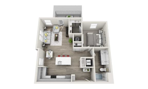 1 bedroom 1 bathroom apartment floor plan called The Dylan 790 Sq.Ft. at Proximity Apartments, South Carolina