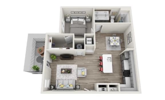 Floor Plan  1 bedroom 1 bathroom apartment floor plan called The Hendrix 851 Sq.Ft at Proximity Apartments, Charleston, SC, 29414