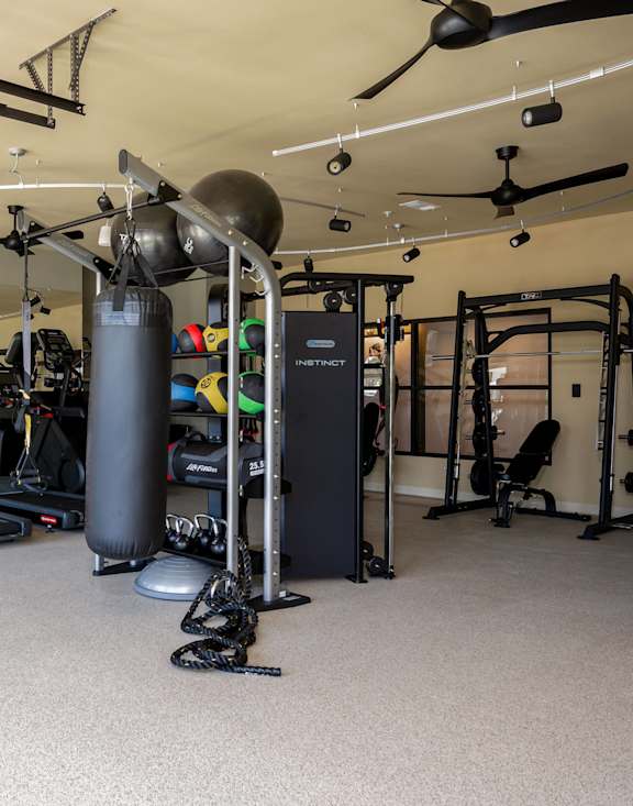 a gym with weights and other exercise equipment in a home