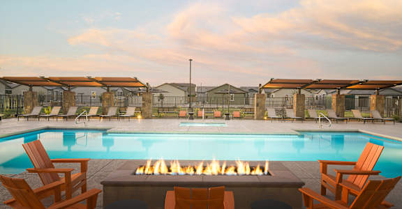 Poolside Firepit Patio at Estia Roseville Apartments, Roseville, CA, 95747
