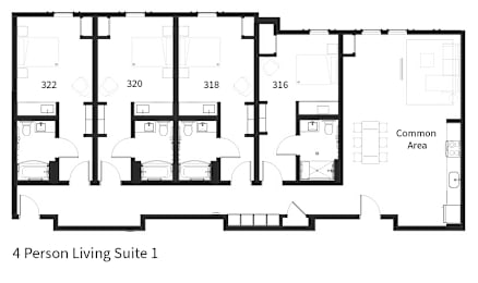 Floor Plan  A floor plan of a 4 person living suite.