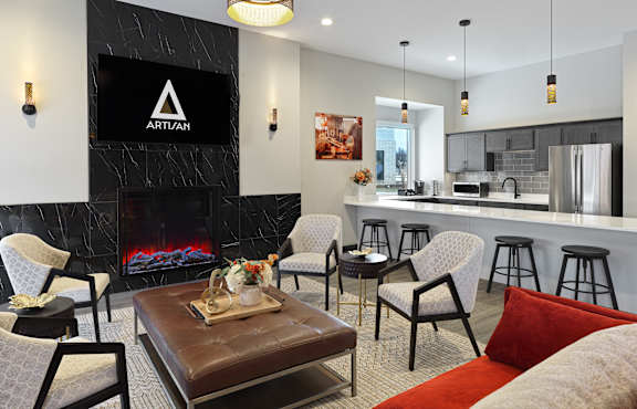Living room with TV at Artisan, O’Fallon, IL, 62269