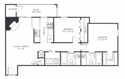  Floor Plan B1 - 2 Bed / 2 Bath