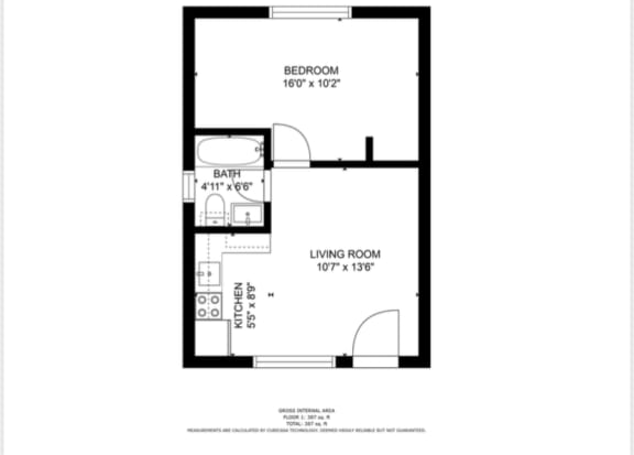 1 Bed - 1 Bath Floor Plan at Briarcliff at Quechee, Vermont, 05001