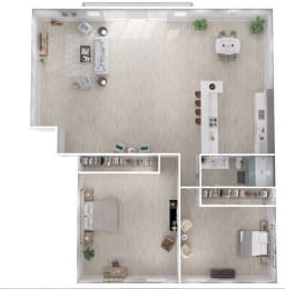 2 Bedroom Floor Plan with 970 Sq. Ft. at Veranda La Mesa, La Mesa
