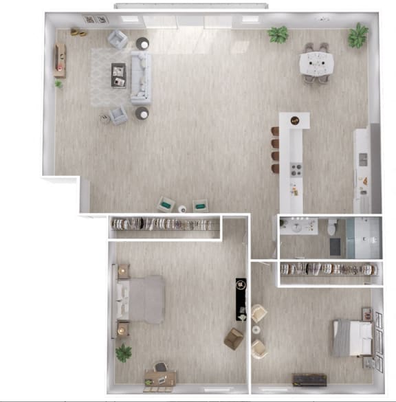 2 Bedroom Floor Plan with 970 Sq. Ft. at Veranda La Mesa, La Mesa