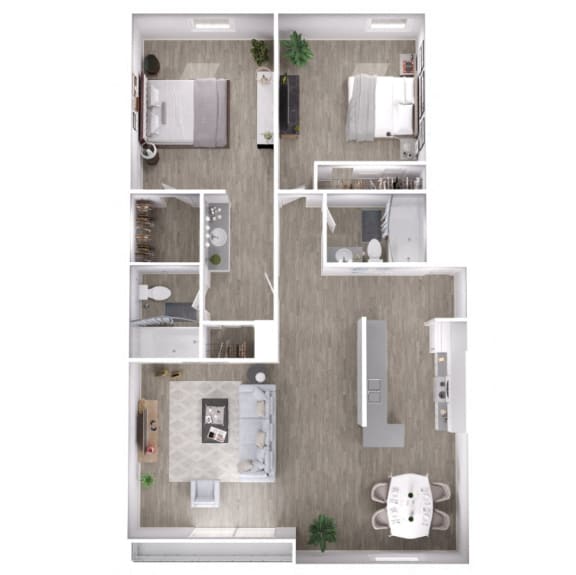 2 Bed 2 Bath Floor Plan with 1,200 Sq. Ft. at Veranda La Mesa, California, 91942