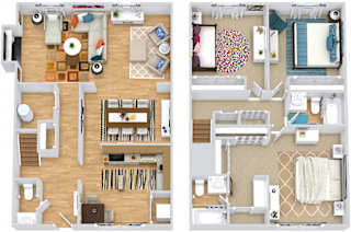 Wellington 3D. 3 bedroom townhome. Kitchen with bartop open to living/dinning rooms. Fireplace. 2 full bathrooms + powder room. Patio/balcony.