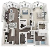 C3 Floor Plan | 1,240-1,420 Sq. Ft. at North Harbor Tower, Chicago, Illinois