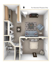 One Bedroom Floor Plan One Bedroom Floor Plan at Brookside Apartments, Michigan, 49037