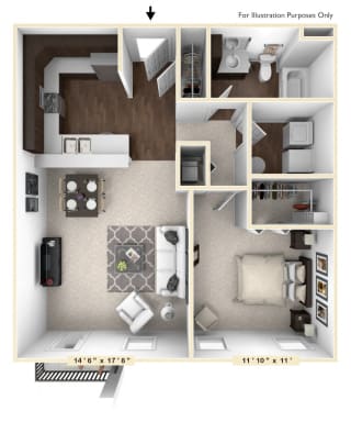The Beckmen - 1 BR 1 BA Floor Plan at Bella Vista Apartments, Fishers