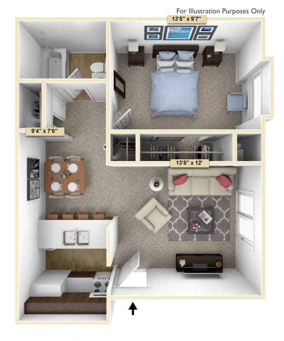 One Bedroom Cedar Floor Plan One Bedroom Cedar Floor Plan at Thornridge Apartments, Grand Blanc, Michigan