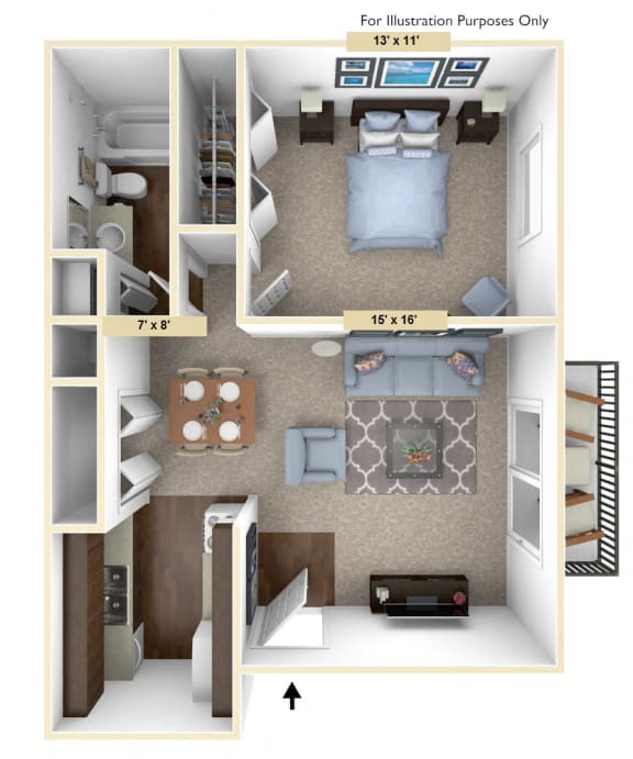Timberland 1 Bedroom with 1 Bath Floor Plan Timberland 1 Bedroom with 1 Bath Floor Plan at Woodland Place, Midland, MI
