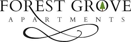 A logo for Forest Grove Apartments with a green tree.