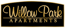 A black and white logo for Willow Park Apartments.
