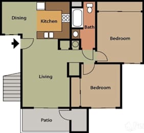 Floor Plan 2 plus 1 at The Oaks Apartments, California, 91786