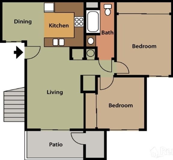 Floor Plan 2 plus 1 at The Oaks Apartments, California, 91786