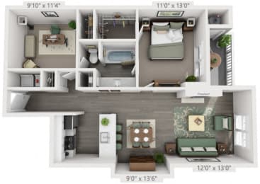 1 Bedroom Floor Plan | Ashford Green Apartment Homes Charlotte NC