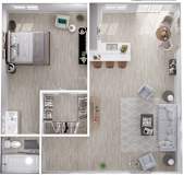 1 Bedroom 1 Bath Floor Plan with 705 Sq. Ft. at Veranda La Mesa, La Mesa, 91942