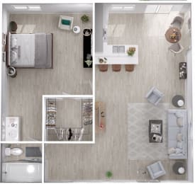 1 Bedroom 1 Bath Floor Plan with 705 Sq. Ft. at Veranda La Mesa, La Mesa, 91942