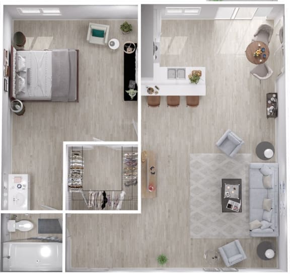 1 Bedroom 1 Bath Floor Plan with 705 Sq. Ft. at Veranda La Mesa, La Mesa, 91942