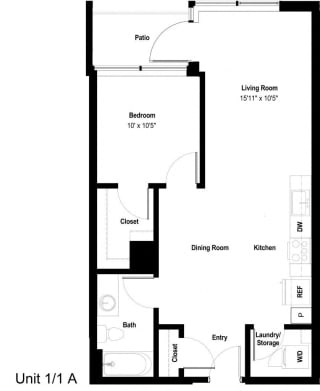 The Danforth Apartments 1x1 A Floor Plan
