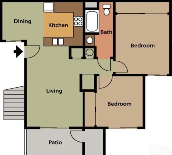 Floor plan 2 plus 1 at The Oaks Apartments, Upland, CA, 91786