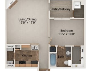 Canary one bedroom one bathroom floorplan at Stone Creek Villas in Omaha, Nebraska