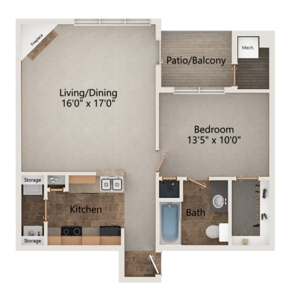 Canary one bedroom one bathroom floorplan at Stone Creek Villas in Omaha, Nebraska