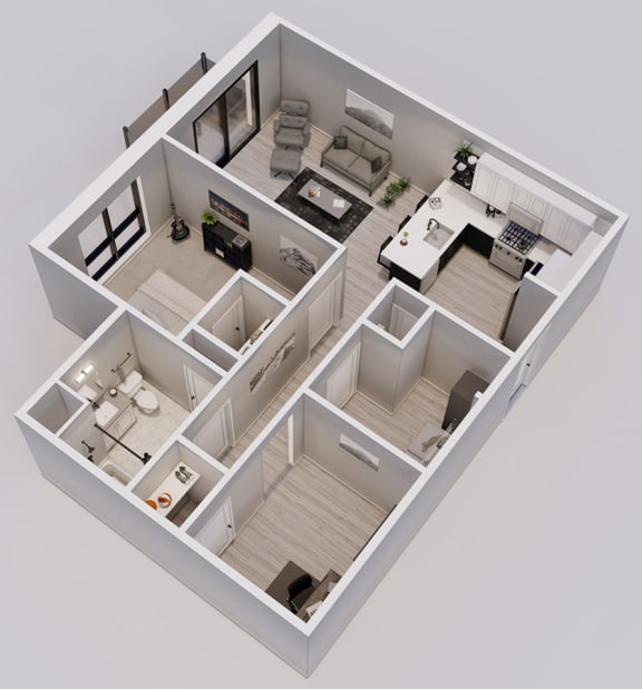 Hartman Style B - 1 bed, 1 bath &#x2B; den - 3D floor plan