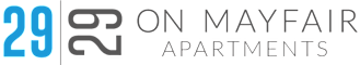 A graphic with the text "29 on Mayfair apartments" with a stylized "29" and "apartments" in different fonts and sizes.