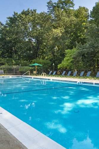 a swimming pool with trees in the background at Spa Cove Apartments, Annapolis, 21403