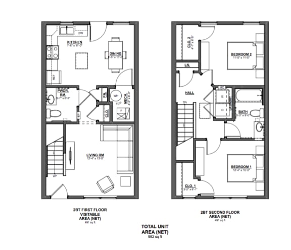 2 Bedroom 2 Bath Townhouse-2D Floorplan, Cornerstone Village Pittsburgh, PA