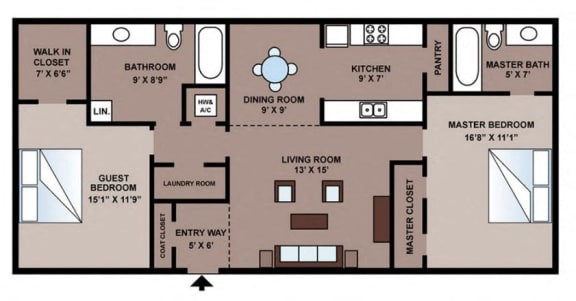 2 Bedroom Floorplan Two Bedroom Apartment - Parham Pointe