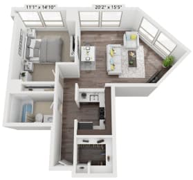 1 bedroom floor plan A at Presidential Towers, Chicago