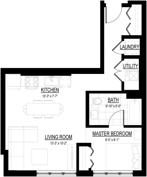 Alcove A Floor Plan at Courthouse Square Apartments, Wheaton, 60187