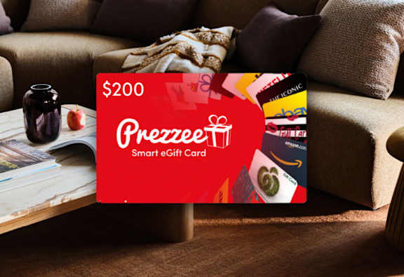 A Preezee Smart eGift Card valued at $200 is displayed on a table.