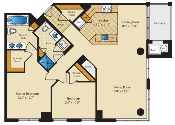 two bedroom apartments with den and balcony - The Palatine Arlington VA