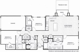 Garrison + garage & yard. 3 bedroom apartment. Kitchen with island open to living/dinning room. 3 full bathrooms, double vanity in master. Walk-in closets. patio/balcony open to yard..