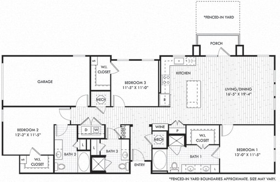 Garrison + garage & yard. 3 bedroom apartment. Kitchen with island open to living/dinning room. 3 full bathrooms, double vanity in master. Walk-in closets. patio/balcony open to yard..
