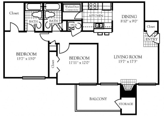 2 bedroom floor plan | Nashboro Village Apartment Homes Nashville TN