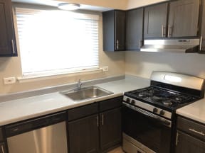 2BR, 1BA A-style with Grey Cabinets Kitchen