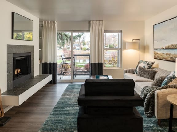Fireplace in living room at Edgewater Apartments Boise, Idaho