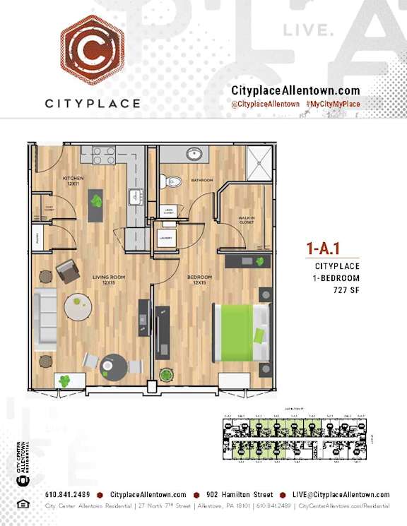 1 bed 1 bath at Cityplace Apartment Homes Apartments, Pennsylvania, 18101
