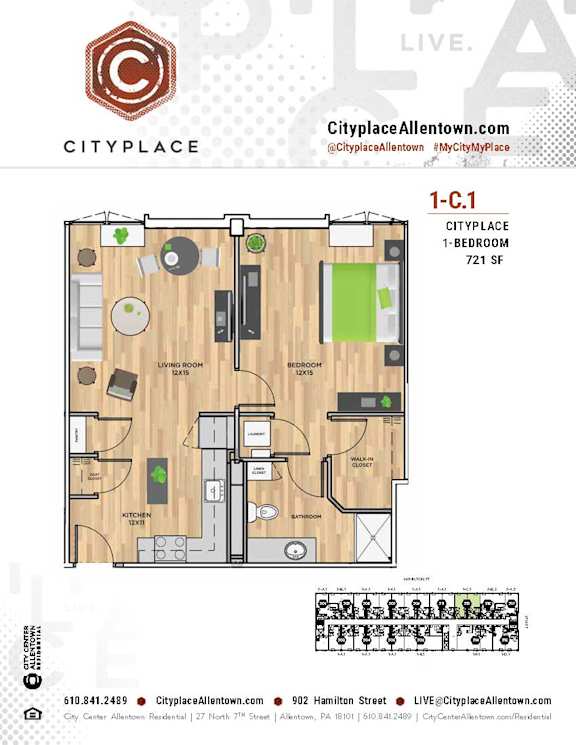 1 bed 1 bath A at Cityplace Apartment Homes Apartments, Allentown, PA, 18101