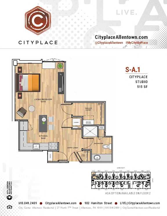 Studio 1 bath A at Cityplace Apartment Homes Apartments, Allentown, 18101