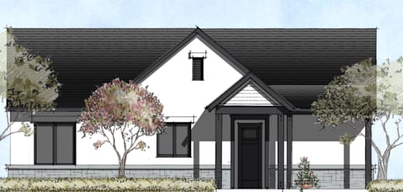 a rendering of a white house with a black roof