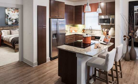 Gourmet Kitchen with Granite Countertops at Berkshire Medical District, Dallas